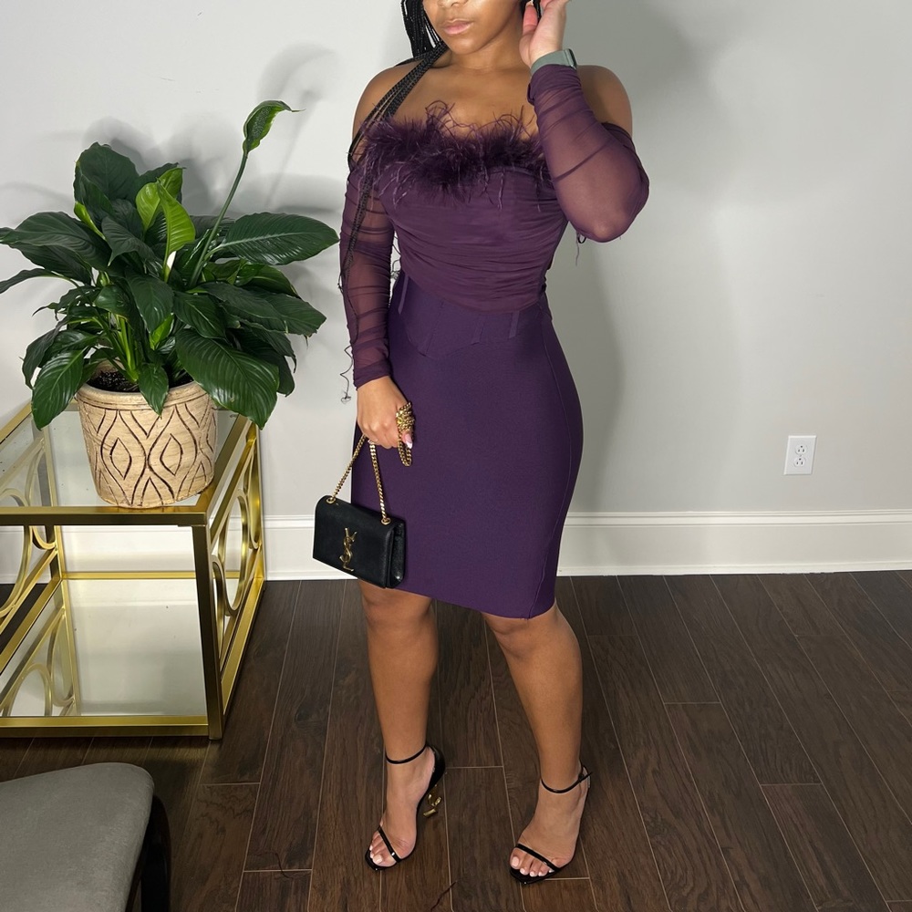 Lilly’s Kloset Feather Corset + Bandage Midi Dress